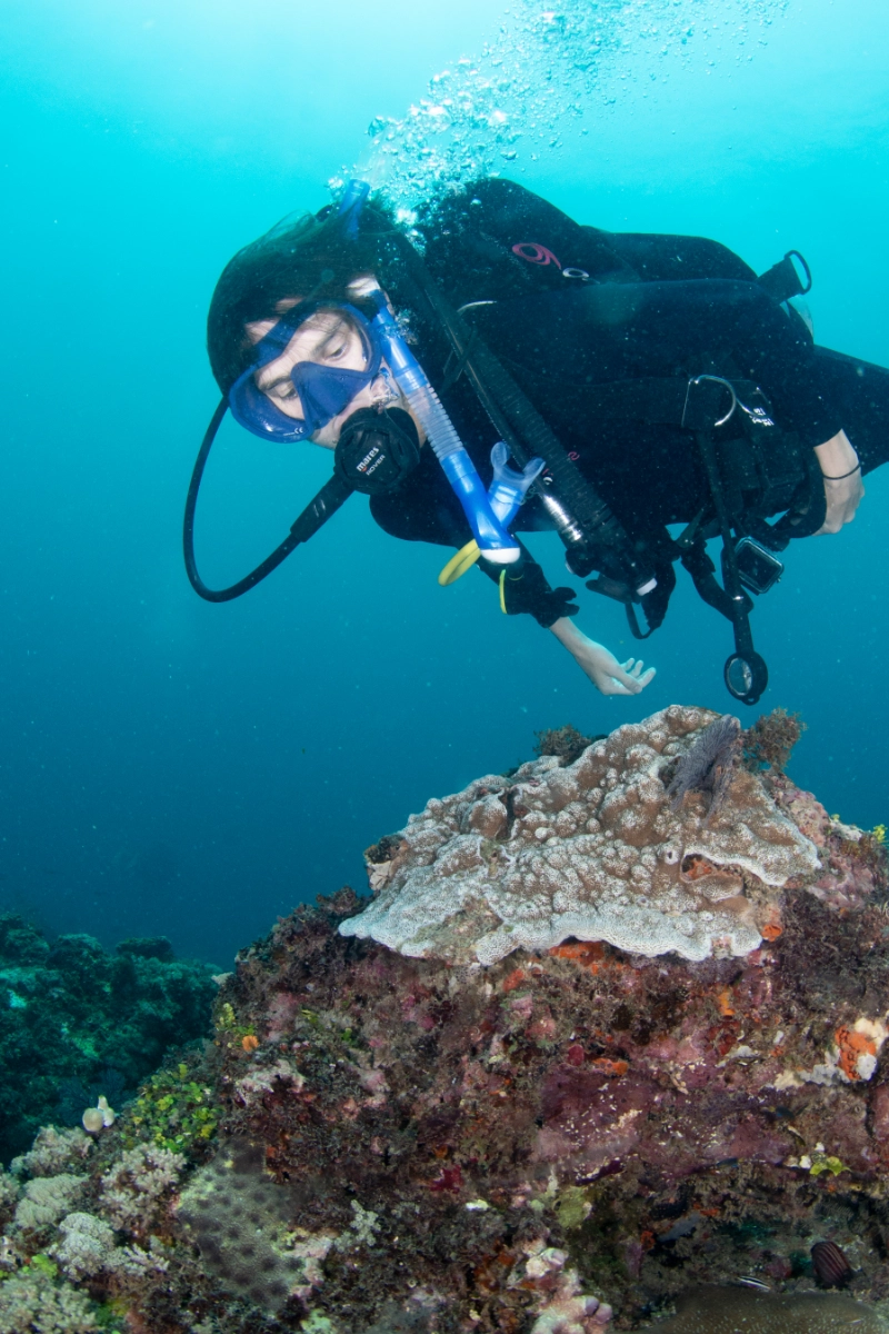 Beginner learning to scuba dive in Diani