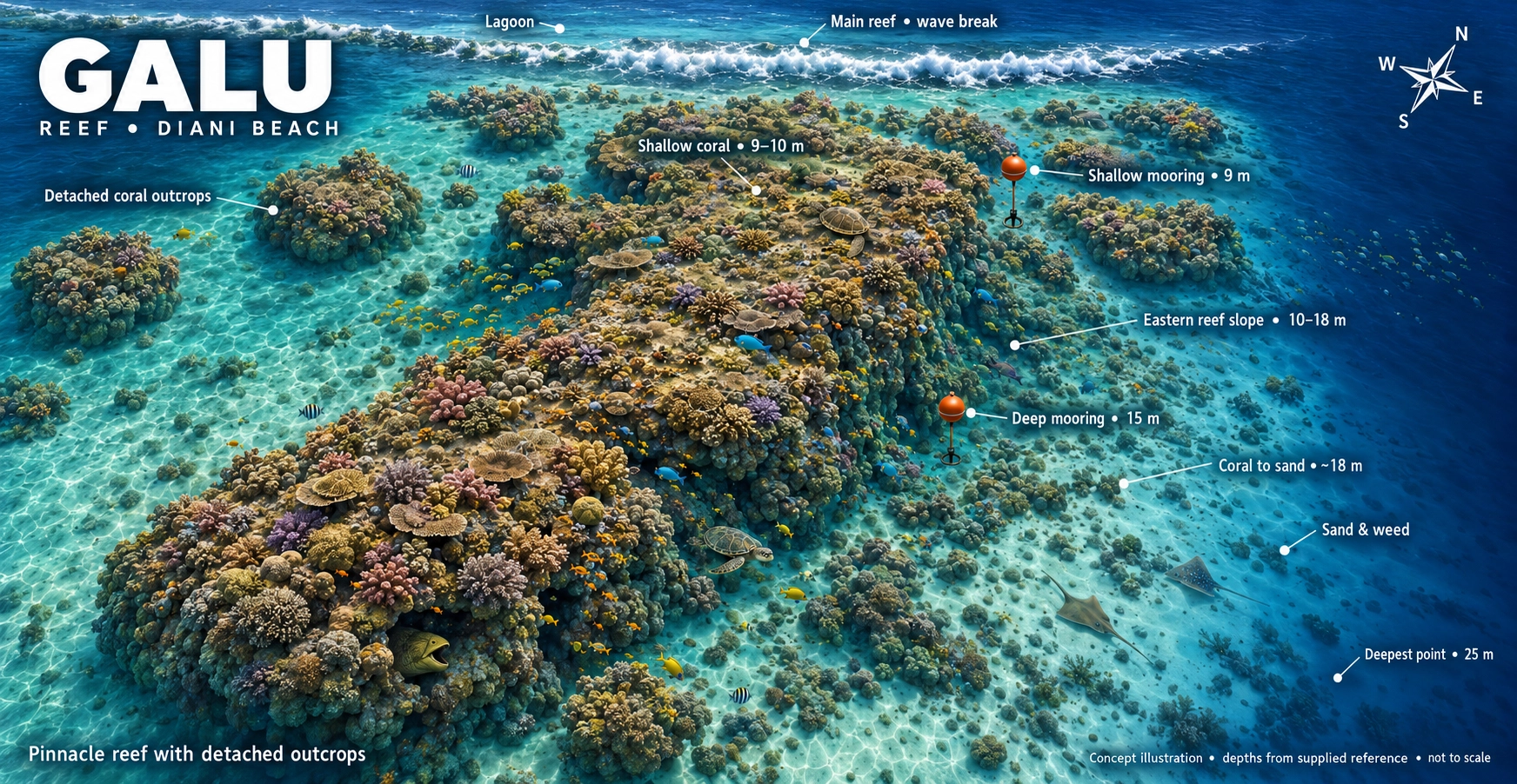 Galu dive-site map