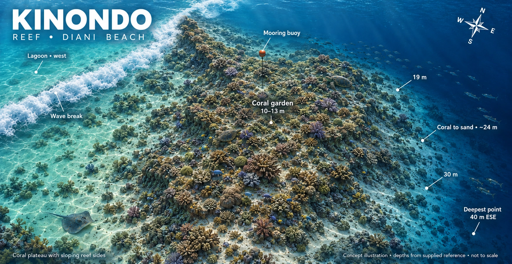 Kinondo dive-site map