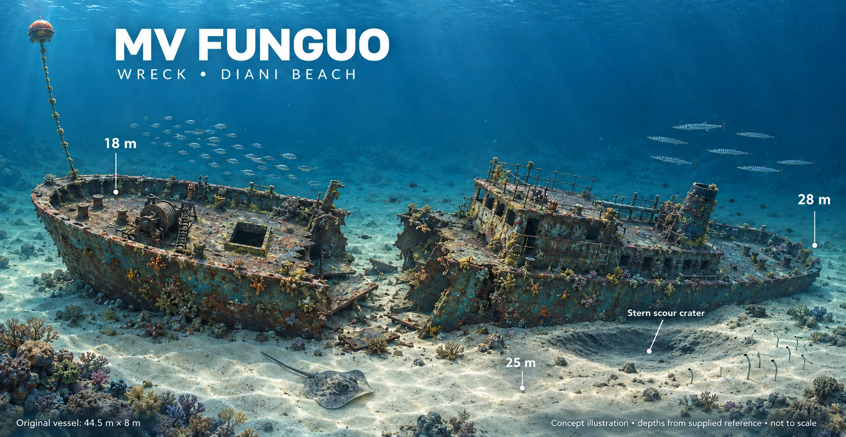 MV Alpha Funguo dive-site map