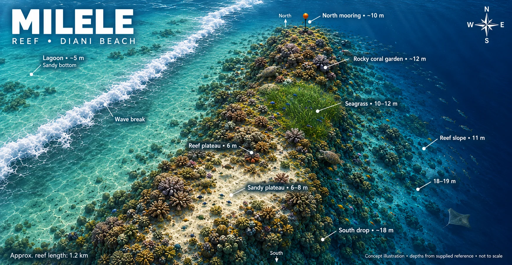 Milele dive-site map