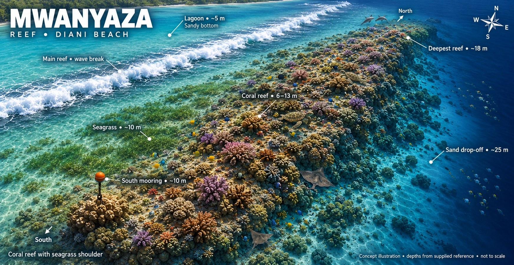 Mwanyaza dive-site map