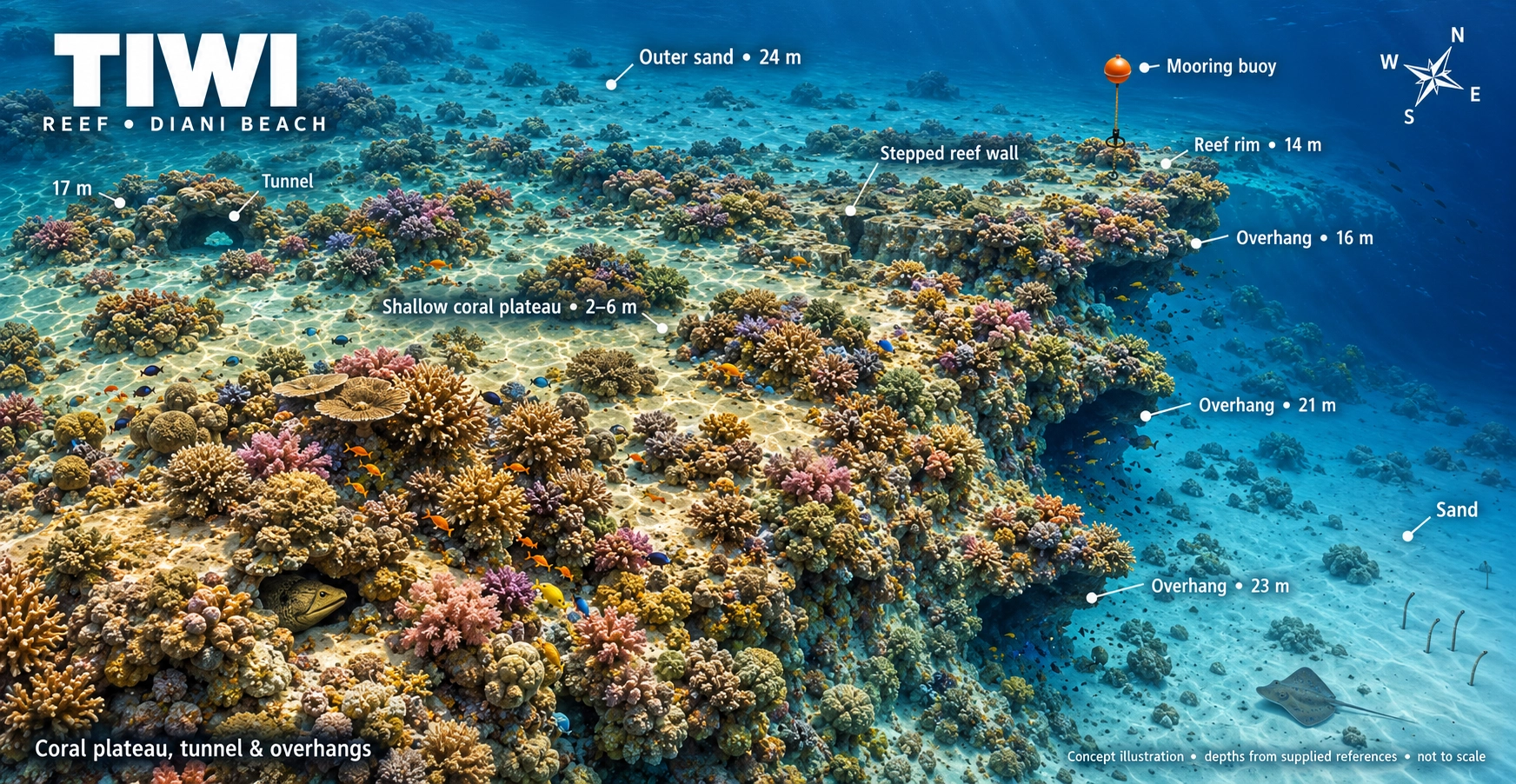 Tiwi Wall dive-site map