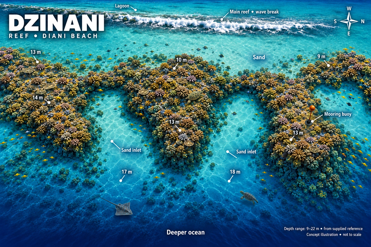 Dzinani dive-site map